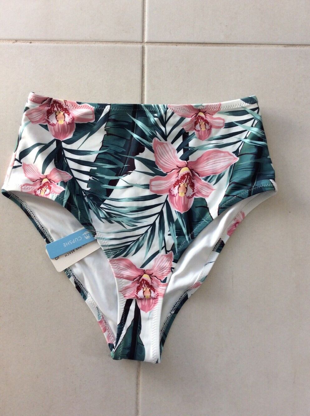 Cupshe Bikini Bottom‎ Floral High Waist Swimwear Coastal Resort Tropical